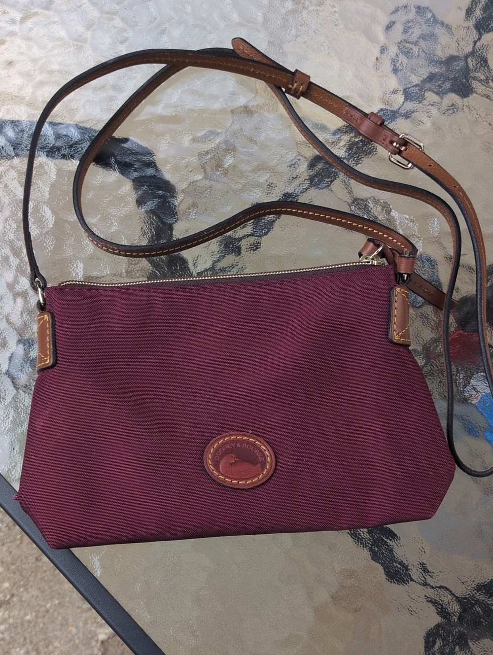 Dooney & Bourke Wine Crossbody with Brown Leather Trim